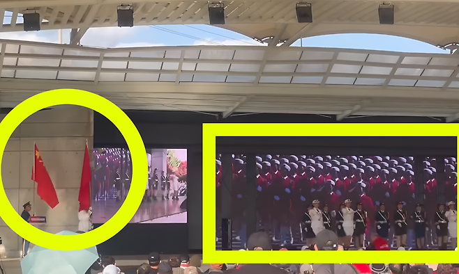 여주 오곡나루 축제에서 중국 인민해방군(PLA) 깃발과 군복 인물이 등장한 영상이 상영돼 논란이 됐다. 재단은 “사전 검수 미흡이었다”며 “재발 방지 대책을 마련하겠다”고 해명했다. 사진=스레드(@dosj.snd)