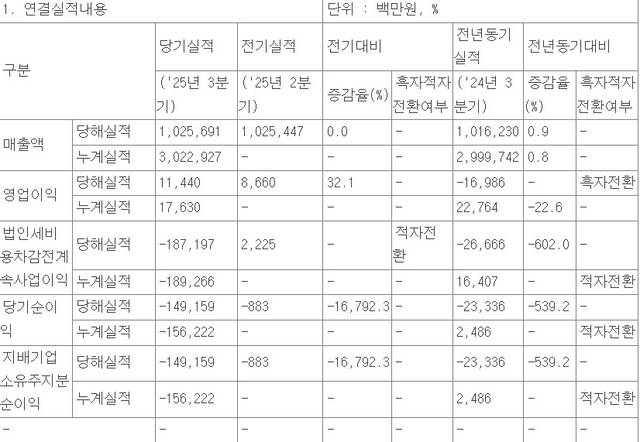 호텔신라 2025년 3분기 실적 현황. [전자공시시스템 캡처]