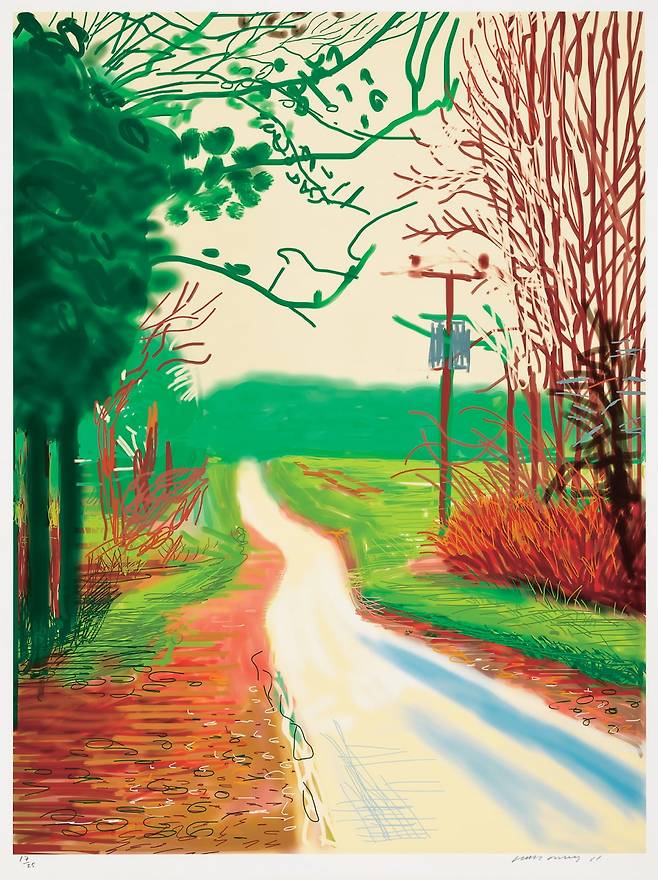 지난달 서울옥션 경매에서 낙찰된 데이비드 호크니의 작품 '봄이 도착한 월드게이트'(2011). 시작가 2억원에 출품된 이 작품은 국내외에서 응찰이 들어오며 3억7000만원에 낙찰됐다. /서울옥션 제공