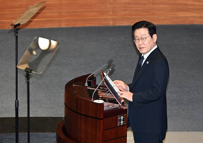 이재명 대통령이 4일 국회에서 2026년도 예산안 및 기금운용계획안에 대한 시정연설을 하고 있다.  /사진=국회사진기자단