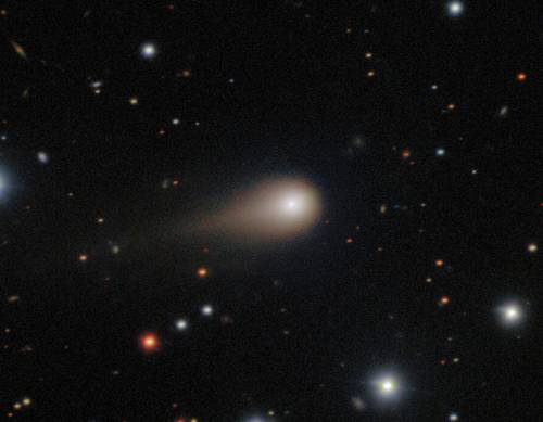 Color photo of 3I/ATLAS by the Gemini South Observatory on August 27, 2025, showing its fuzzy coma and tail. [WIKIPEDIA]