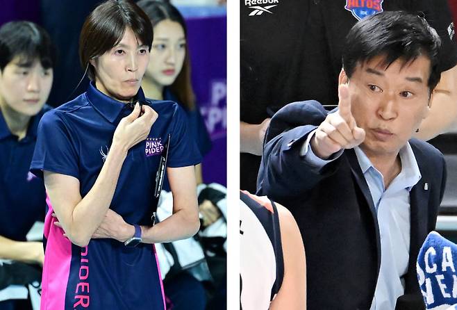 흥국생명 요시하라 도모코 감독(왼쪽), IBK 기업은행 김호철 감독. KOVO 제공