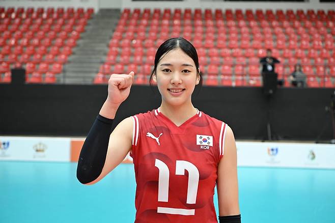 파이팅 외치는 한국 U-16 여자배구대표팀 주장 손서연 [아시아배구연맹 페이스북 캡처. 재판매 및 DB 금지]
