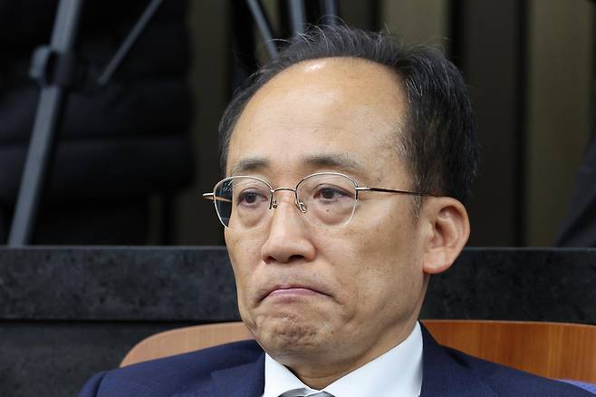 구속영장이 청구된 추경호 국민의힘 의원이 지난 4일 서울 여의도 국회에서 열린 의원총회에서 참석하고 있다. 2025.11.4. ⓒ News1