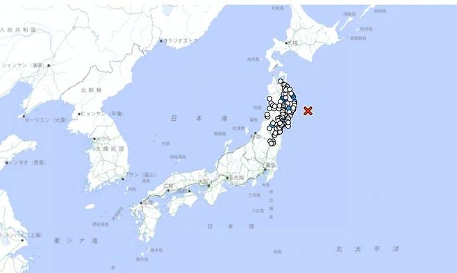 일본 이와테현 산리쿠 해역 지도 이미지