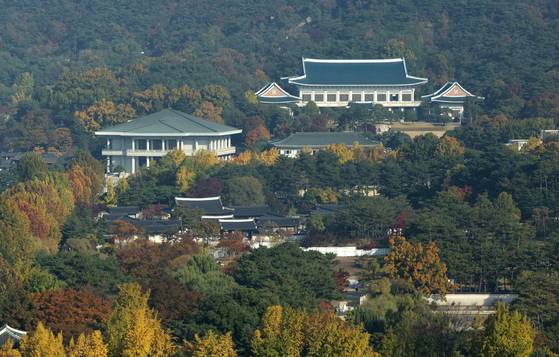 Autumn foliage reaches its peak around the Blue House in Jongno District, central Seoul, as seen from the Foreign Ministry building on Nov. 7. [JOINT PRESS CORPS]