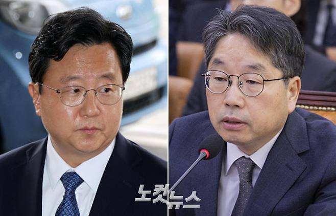 정진우 서울중앙지검장(왼쪽)과 노만석 검찰총장 직무대행. 박종민·윤창원 기자