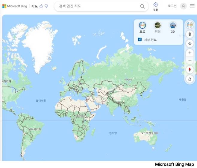 마이크로소프트 검색 엔진 '빙'(Bing) 맵 [반크 제공. 재판매 및 DB 금지]