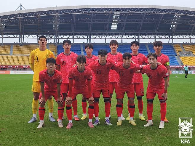우즈베키스탄과의 판다컵 1차전에 선발로 나선 U-22 대표팀 선수들의 모습. 사진=KFA