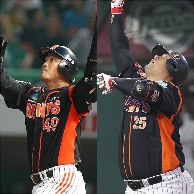 롯데 역대 최고의 외부 FA 성공 사례로 남은 홍성흔(왼쪽) 영입. 계약 기간 팀 내 타점 1위, 홈런 2위를 기록한 최준석. '장타자'라는 공통점이 있다. IS포토