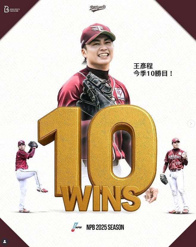 올 시즌 NPB 2군 10승 투수인 왕옌청. 개인 SNS 캡처