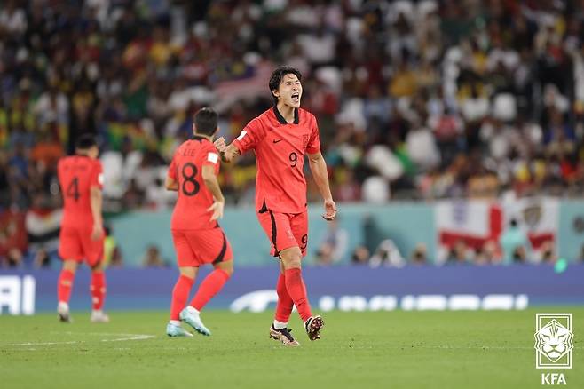 1년 8개월 만에 축구대표팀으로 복귀해 과거 달았던 등번호 9번을 배정받은 조규성. /사진=대한축구협회 제공