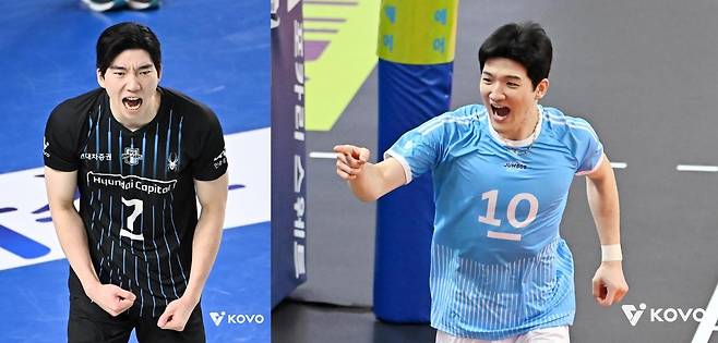 현대캐피탈의 허수봉(왼쪽)과 대한항공의 정지석 [한국배구연맹 제공. 재판매 및 DB 금지]