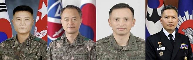 (왼쪽부터) 박성제 특수전사령관, 어창준 수도방위사령관, 최장식 육군참모차장, 곽광섭 해군참모차장. 국방부 제공