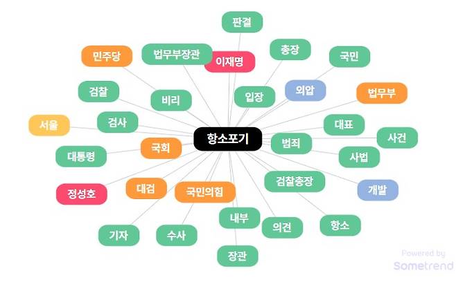 썸트렌드로 분석한 '항소포기' 연관 뉴스 및 포털 검색어 그래픽 ⓒ썸트렌드