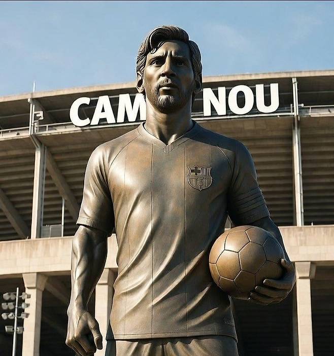 리오넬 메시 동상 건립을 캄 노우 외부에 건립하고 싶다 밝힌 FC 바르셀로나 회장. 파브리지오 로마노 SNS