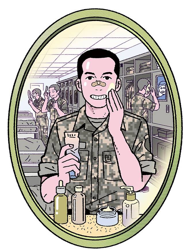 요즘 군부대에서 사병들 사이에 미용 목적의 치아 교정이나 시력 교정, 성형수술과 모발이식, 피부관리 등이 유행이다. 육각형 인재가 되기 위한 몸부림이다. /일러스트=김영석