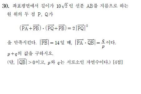 기하 30번 2026학년도 대학수학능력시험(수능) 수학 영역 '기하' 30번 문제 문항. 벡터의 내적·연산에 관한 문제인 기하 30번은 가장 변별력이 있을 것으로 평가받았다. [한국교육과정평가원. 재판매 및 DB 금지]