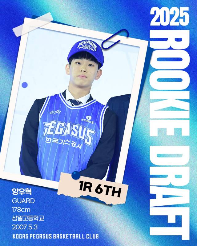 대구 한국가스공사 페가수스가 2025 신인 선수 드래프트 1라운드에서 지명한 삼일고 가드 양우혁. 가스공사 SNS 제공