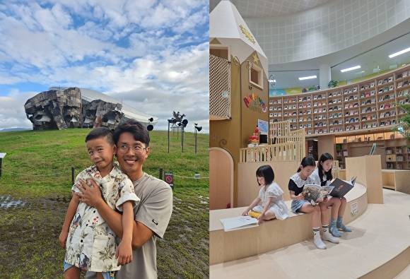 왼쪽부터 스마트폰 부문 대상 '눈치연기 중'과 최우수상 수상작 '책으로크는아이들' [사진=달성군]