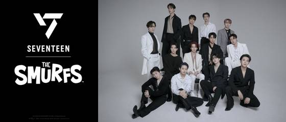 스머프와 세븐틴의 협업 콘텐트는 11월 중 공개된다. 사진 플레디스엔터테인먼트, Peyo Company