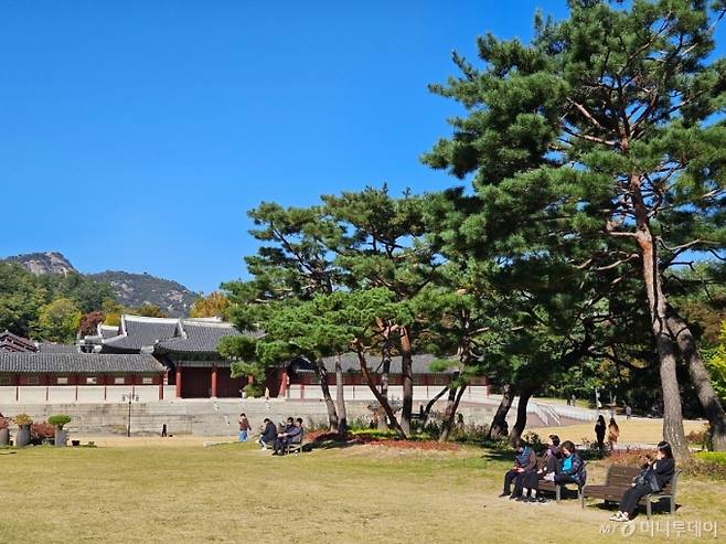 이달 초 서울 종로구 경희궁지에서 시민들이 휴식을 취하고 있다. /사진=정세진 기자