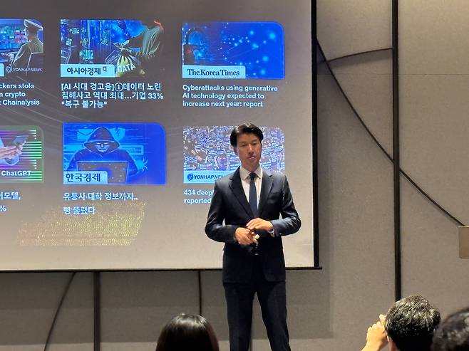 박상규 팔로알토 네트웍스 코리아 대표가 18일 서울 강남구 웨스틴 조선 서울 파르나스에서 열린 '이그나이트 온 투어 서울 2025' 기자간담회에서 발표하고 있다./김수정 기자