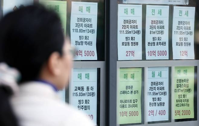 서울 시내 한 부동산에 월세·전세·매매 안내문들이 붙어있다. 사진=뉴스1