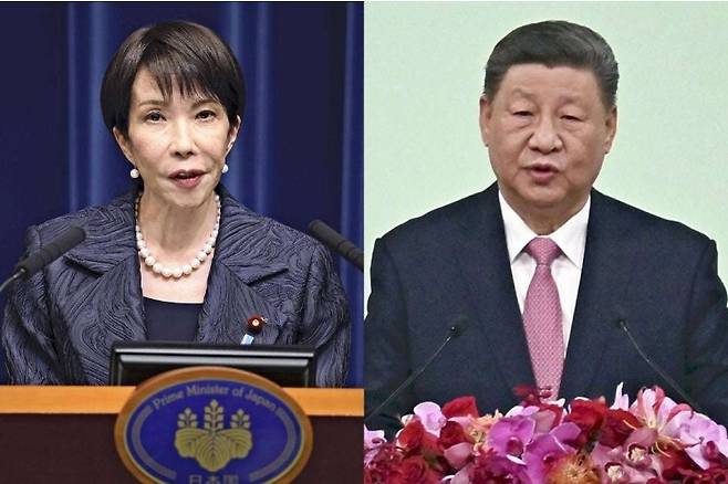 시진핑 중국 국가주석(오른쪽), 다카이치 사나에 일본 총리. 뉴시스