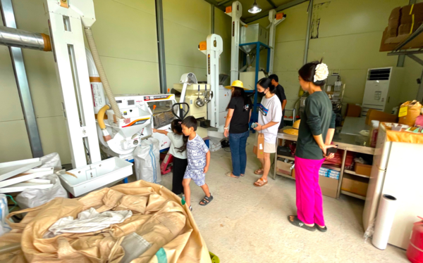 인천 강화도 교동 ‘랑이네 이음 정미소’에서 쌀 체험 관광 프로그램 참가자들이 정미 과정을 지켜보고 있다. /랑이네 세상 제공