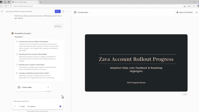 파워포인트 전용 에이전트가 작동하는 장면. (사진=마이크로소프트)