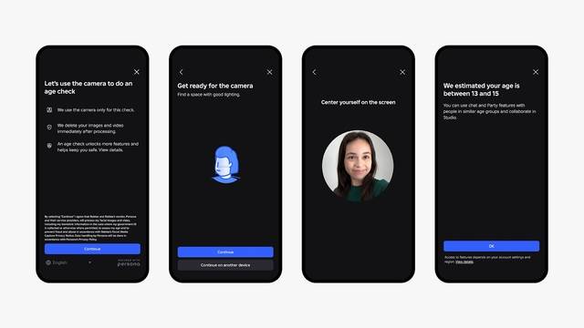 얼굴 기반 연령 추정 기능 이미지. 로블록스 제공