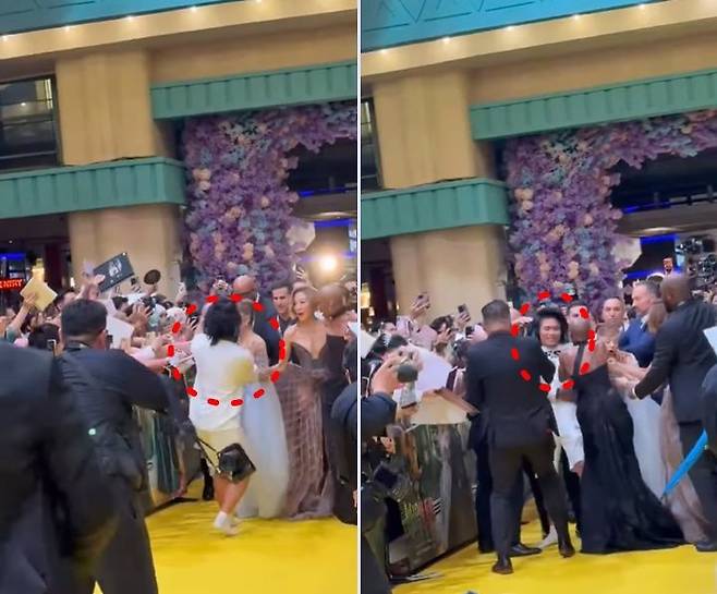 싱가포르 법원은 지난 13일 호주 출신 남성 존슨 웬에게 공공질서 교란 혐의로 9일간의 징역형을 내렸다. 웬은 싱가포르에서 영화 '위키드 : 포 굿' 행사장에 난입해 주연 배우인 아리아나 그란데를 덮쳤다. 사진은 웬이 당시 영상을 자신의 SNS에 올린 모습. /사진=웬 인스타그램 캡처