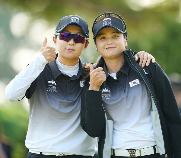 미국여자프로골프(LPGA) 투어 2025시즌 최종전 CME그룹 투어 챔피언십에 출전하는 김효주, 최혜진 프로. 사진은 2025년 LPGA 투어 '국가 대항전' 매치플레이 이벤트인 '2025 한화 라이프플러스 인터내셔널 크라운'에 참가한 김효주, 최혜진 프로의 모습이다. 사진제공=LPGA (사진을 무단으로 사용하지 마십시오.)