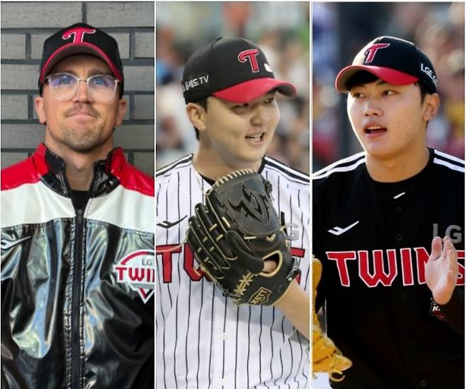 왼쪽부터 2026시즌 새롭게 가세하는 LG 웰스-이민호-김윤식. 사진=IS 포토·구단 제공