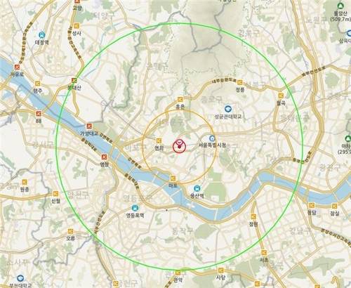 야생조수류 예찰지역(검출 장소 반경 10㎞ 내) [서울시 제공. 재판매 및 DB 금지]