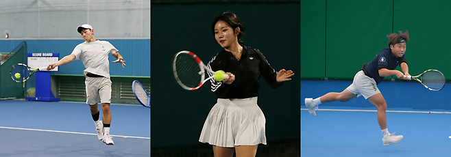 경기에 출전한 선수들이 힘찬 스트로크를 하고 있다.