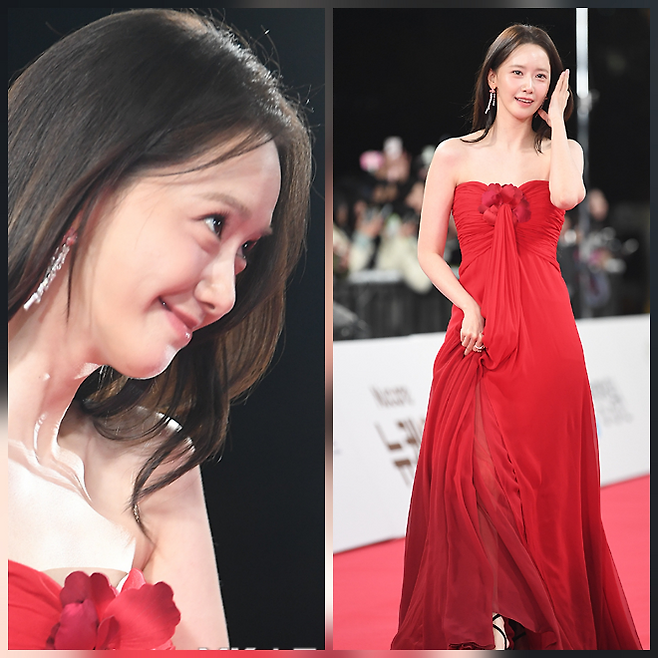 임윤아가 청룡영화상 레드카펫에서 강렬한 레드 드레스로 여우주연상 후보의 존재감을 제대로 각인시켰다. 사진=천정환 기자