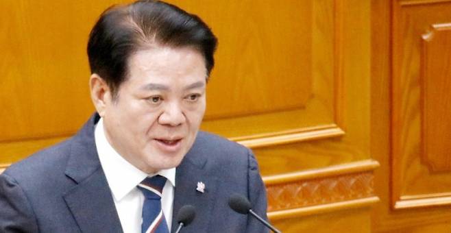 최대호 안양시장이 20일 안양시의회 시정연설에서 2026년 시의 비전을 밝히고 있다. /사진제공=안양시