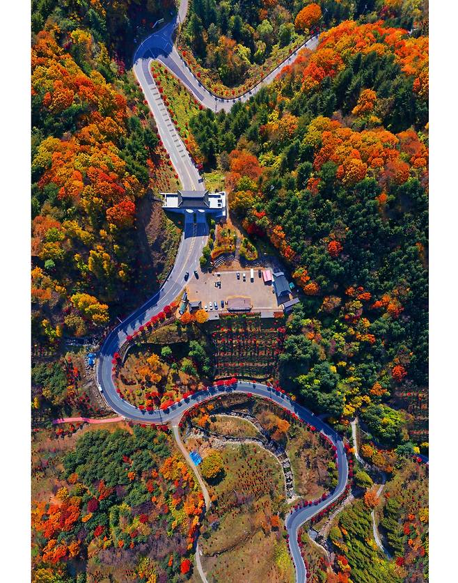 경남 함양 오도재(해발 약 773m)에 위치한 대형 목조 건물인 지리산 제일문. 지리산으로 들어가는 상징적 관문이자, 조망 명소다.