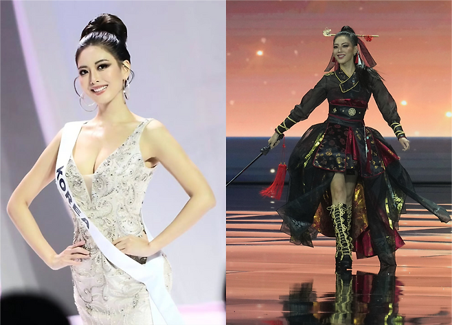 한국 대표로 미스 유니버스 2025에 출전한 ‘미스 유니버스 코리아’ 이수연 씨. AP/뉴시스·미스유니버스코리아 인스타 캡처