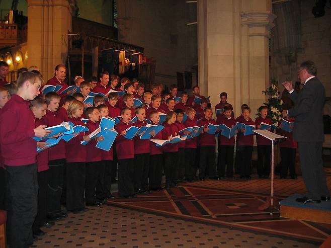 A boys’ choir performs without accompaniment at Roskilde Domkirke in Denmark. The a cappella form, rooted in sacred medieval music, has since expanded across genres and inspired a wide range of modern vocal ensembles. [WIKIPEDIA]