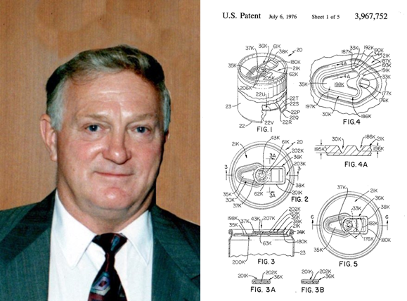 캔 뚜껑을 창조한 이가 에멀 프레이즈라면 캔 뚜껑을 완성한 자는 다니엘 쿠지크다. 오른쪽은 그가 특허 출원한 ‘Stay-On-Tab’. [다니엘 쿠지크 유족·USPTO]