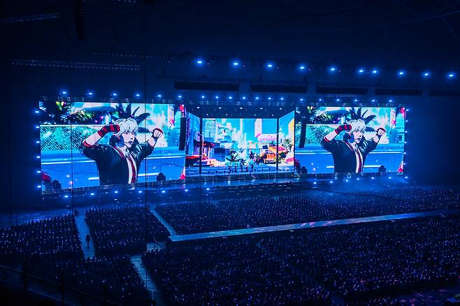 버추얼 아이돌그룹 플레이브가 21일 서울 구로구 고척스카이돔에서 공연을 선보이고 있다. 블래스트 제공.