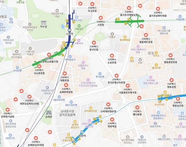 명동 인근 스타벅스 출점 추이/사진=네이버지도