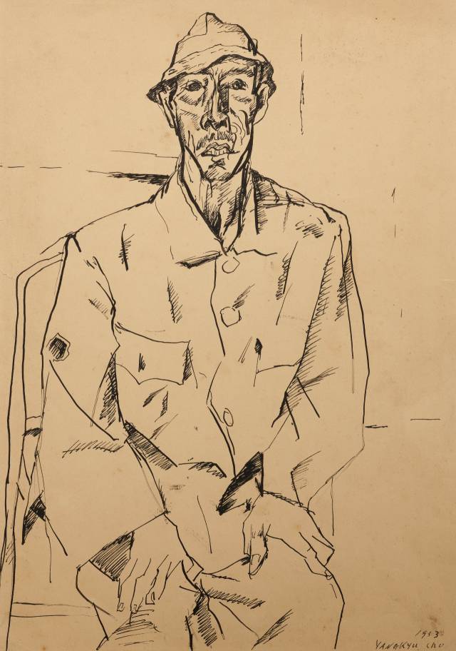 조양규, 인물 소묘, 1953년, 종이에 펜, 37.5×26.5cm, 국립현대미술관 소장