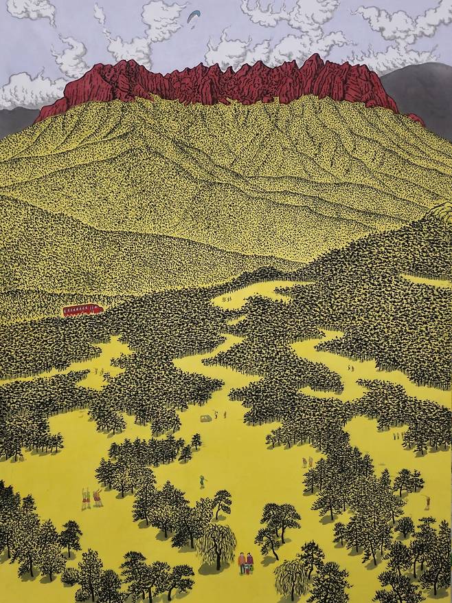 추니박, 기억의 풍경-울산바위, 174cmx130cm 한지에 먹, 아크릴릭 2025