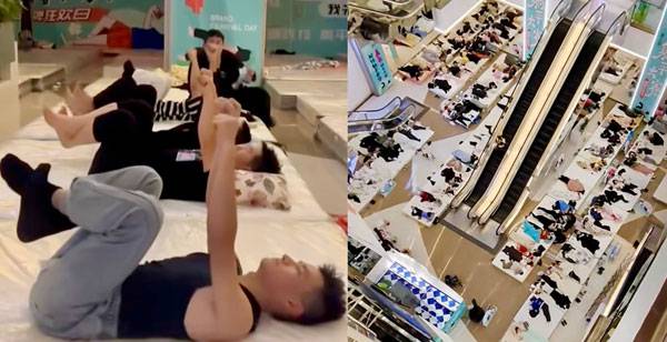 중국의 ‘누워있기 대회’에서 20대 남성이 33시간 35분 동안 매트리스 위에서 버티며 우승을 차지했다./사진=SCMP
