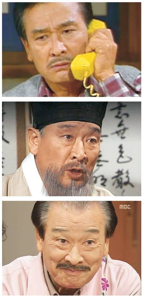 위부터 아래로 ‘사랑이 뭐길래’의 대발이 아버지, ‘허준’의 유의태, ‘거침없이 하이킥’의 이순재(야동 순재)역 모습.