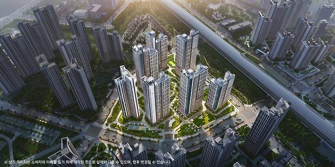 HDC현대산업개발, 현대건설, 포스코이앤씨가 선보이는 ‘시티오씨엘 8단지’ 조감도. 28일 견본주택 문을 열고 본격적으로 분양에 나선다. 시티오씨엘 제공